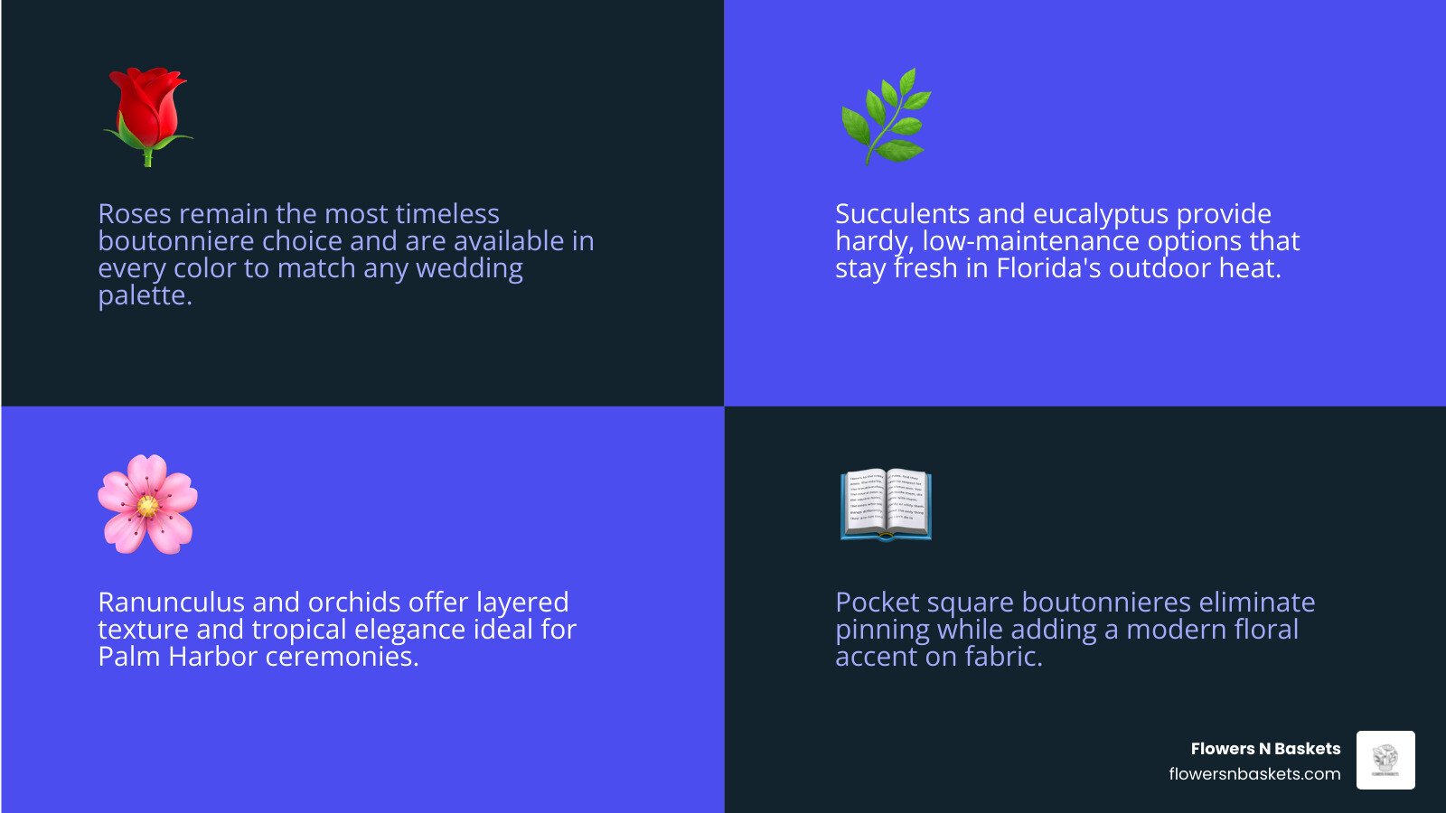 Infographic showing top groomsmen boutonniere styles by wedding theme and key design tips infographic