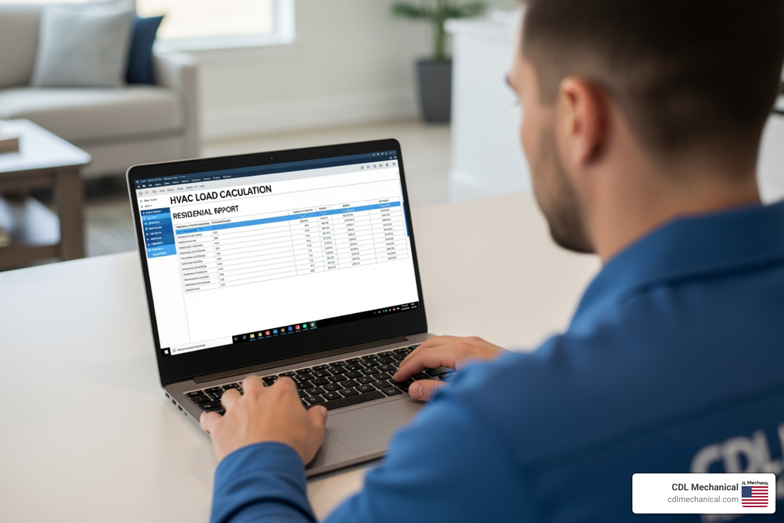 Manual J software generating a residential report showing BTU requirements