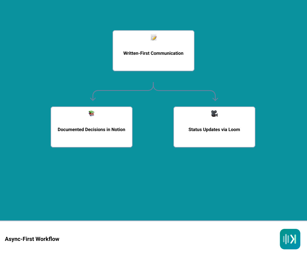 Async-first workflow vs synchronous meetings infographic showing communication methods and tools infographic