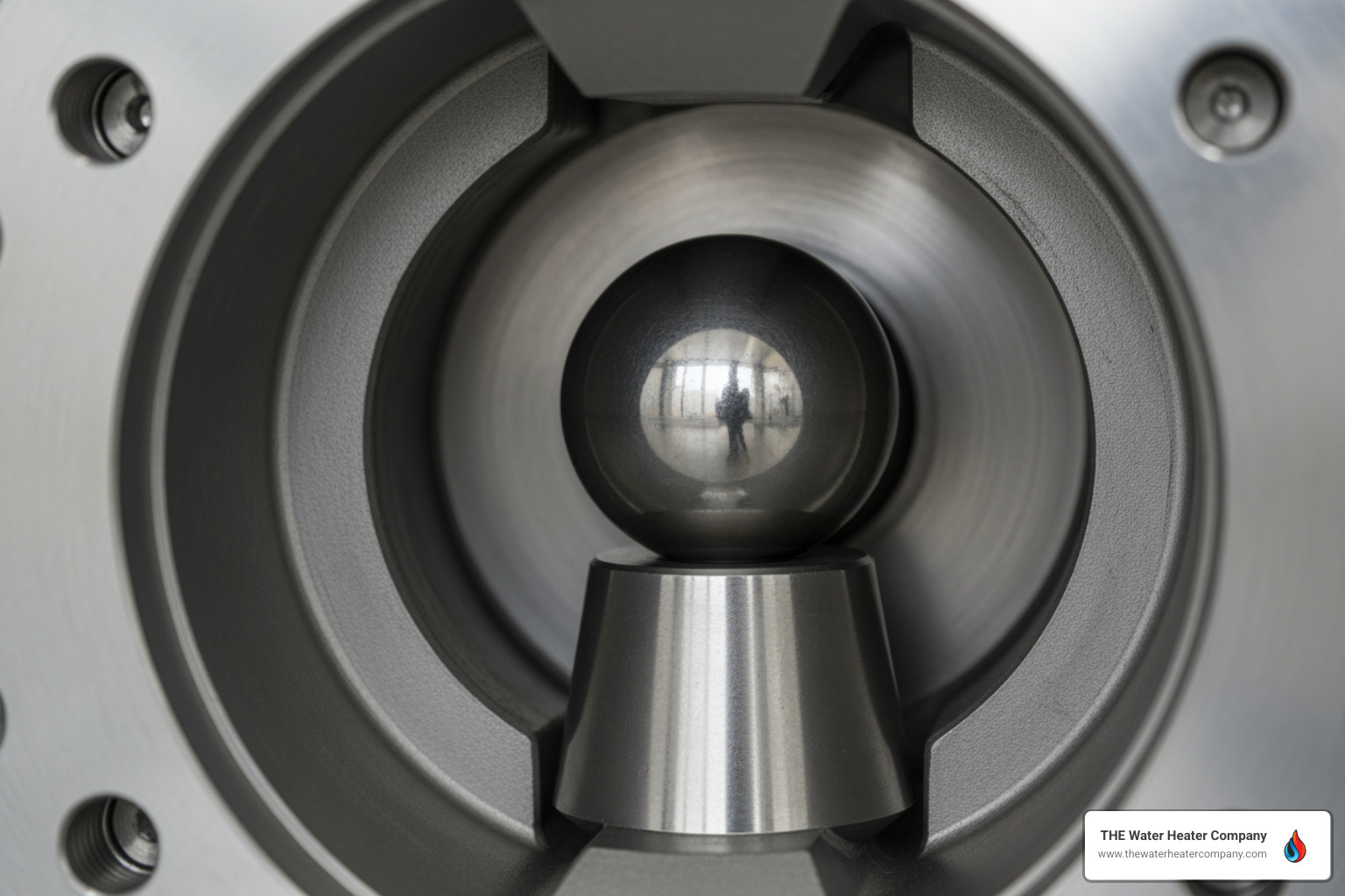 Internal components of a seismic shut-off valve showing the ball-and-socket mechanism designed to drop and block gas flow Internal components of a seismic shut-off valve showing the ball-and-socket mechanism designed to drop and block gas flow