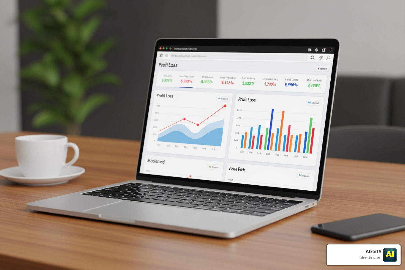 Digital dashboard showing business profit and loss charts