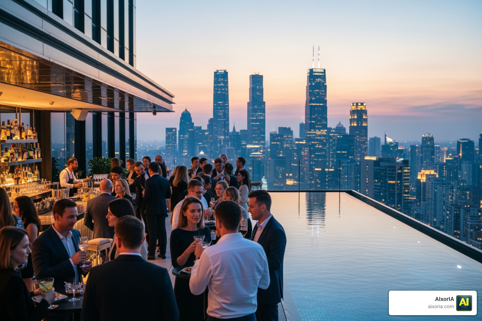 The R Top Bar and infinity pool area, perfect for post-event networking and social hours