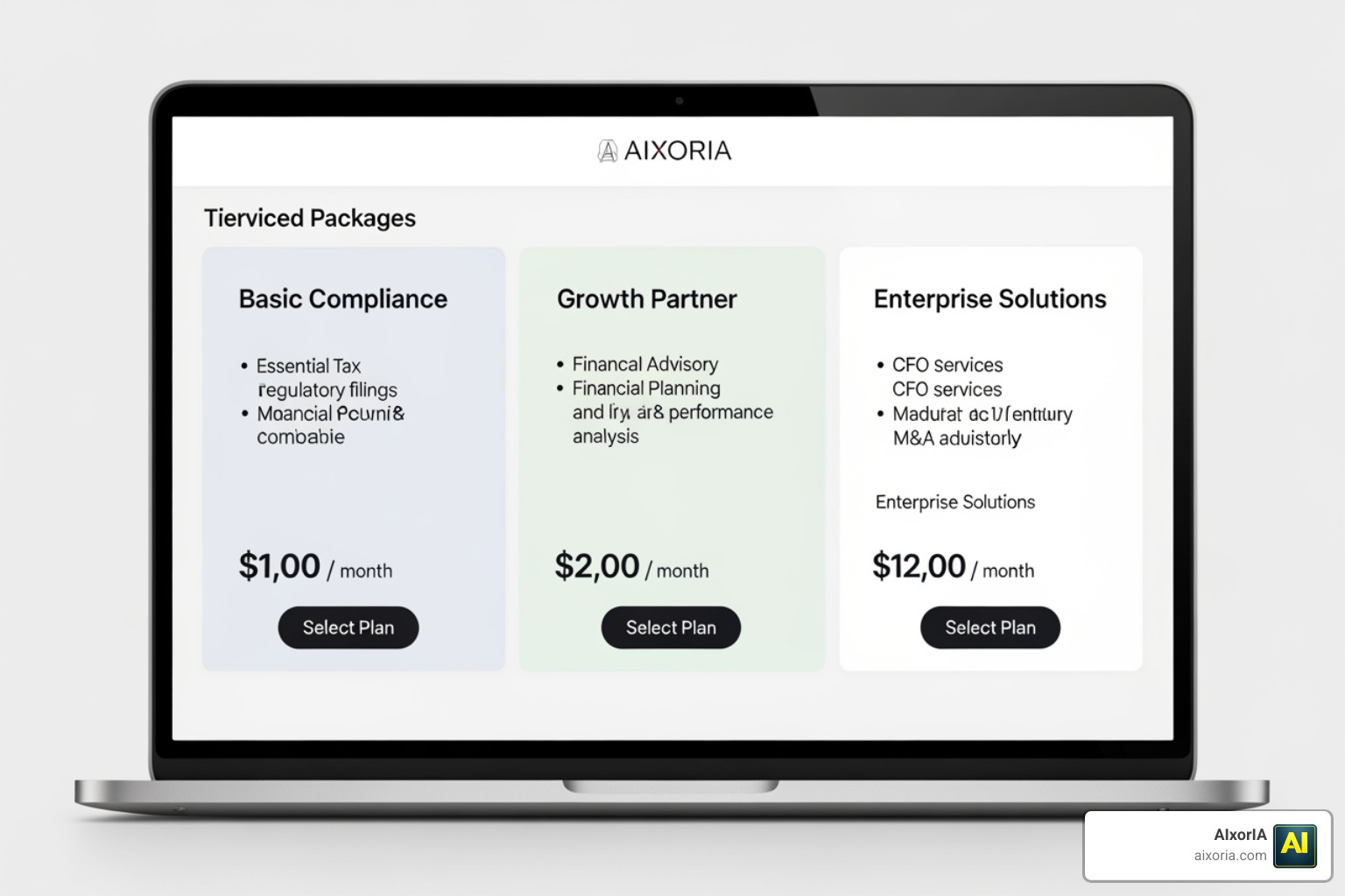 A professional digital proposal template showing tiered service options and clear pricing