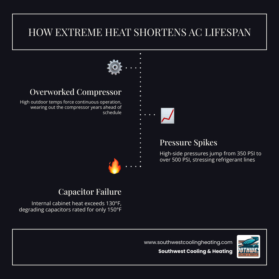 infographic showing the 20-degree cooling limit rule and how extreme heat shortens AC lifespan in desert climates infographic infographic showing the 20-degree cooling limit rule and how extreme heat shortens AC lifespan in desert climates infographic