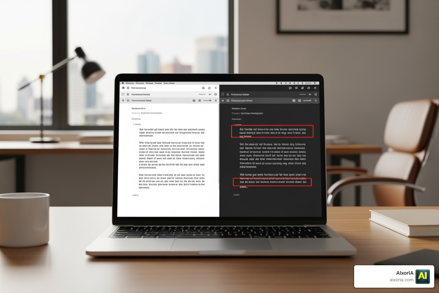 Side-by-side comparison between AI-generated text and human-refined text showing subtle corrections
