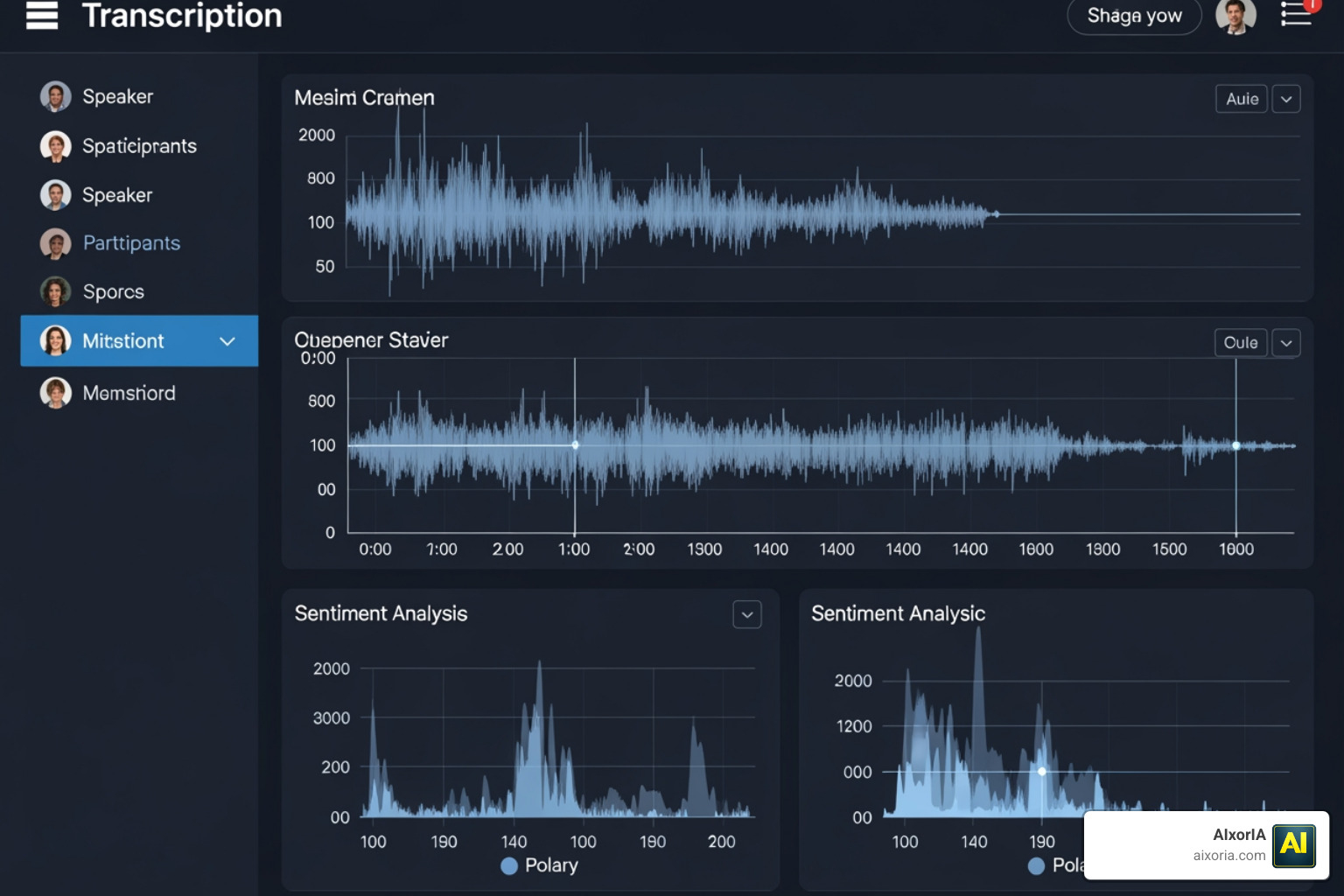 Professional transcription dashboard with speaker labels and sentiment analysis