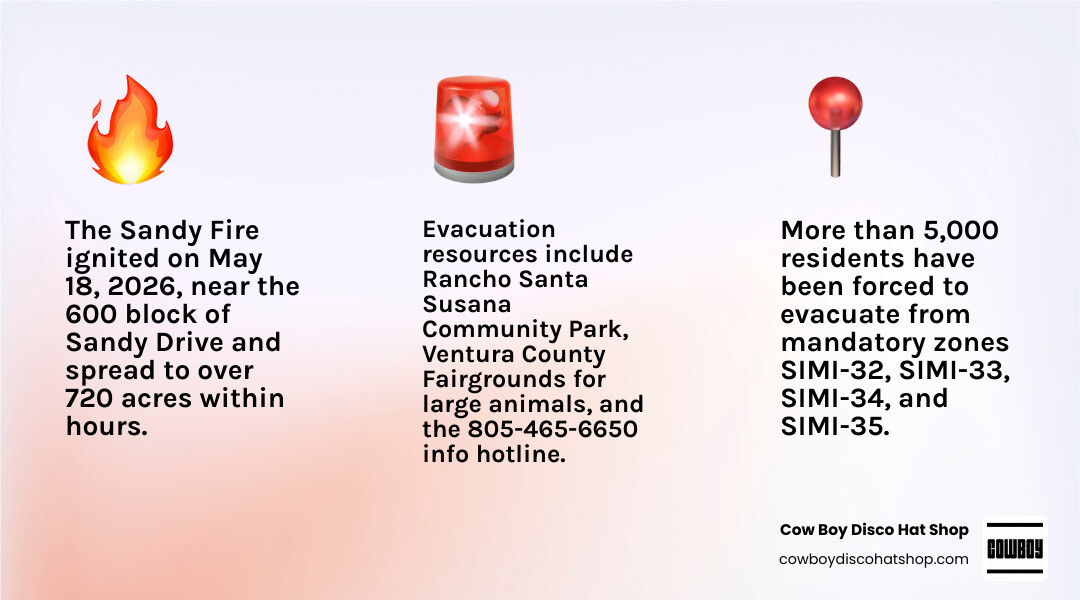 Sandy Fire Simi Valley evacuation zones and key emergency facts infographic infographic