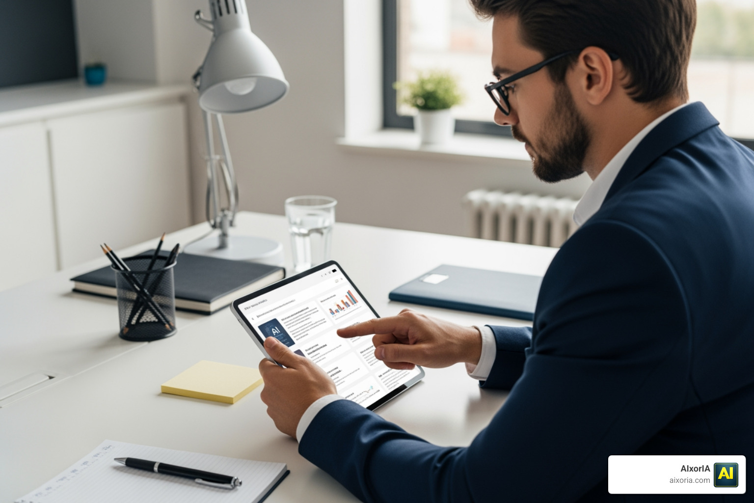 A digital marketer analyzing AI search results on a tablet