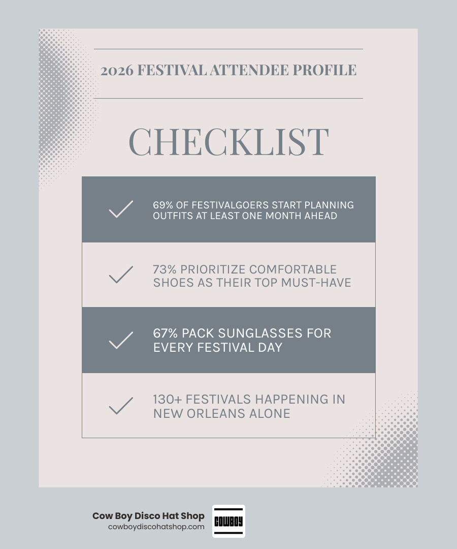 2026 festival attendee profile infographic showing fashion, planning, and music trends infographic