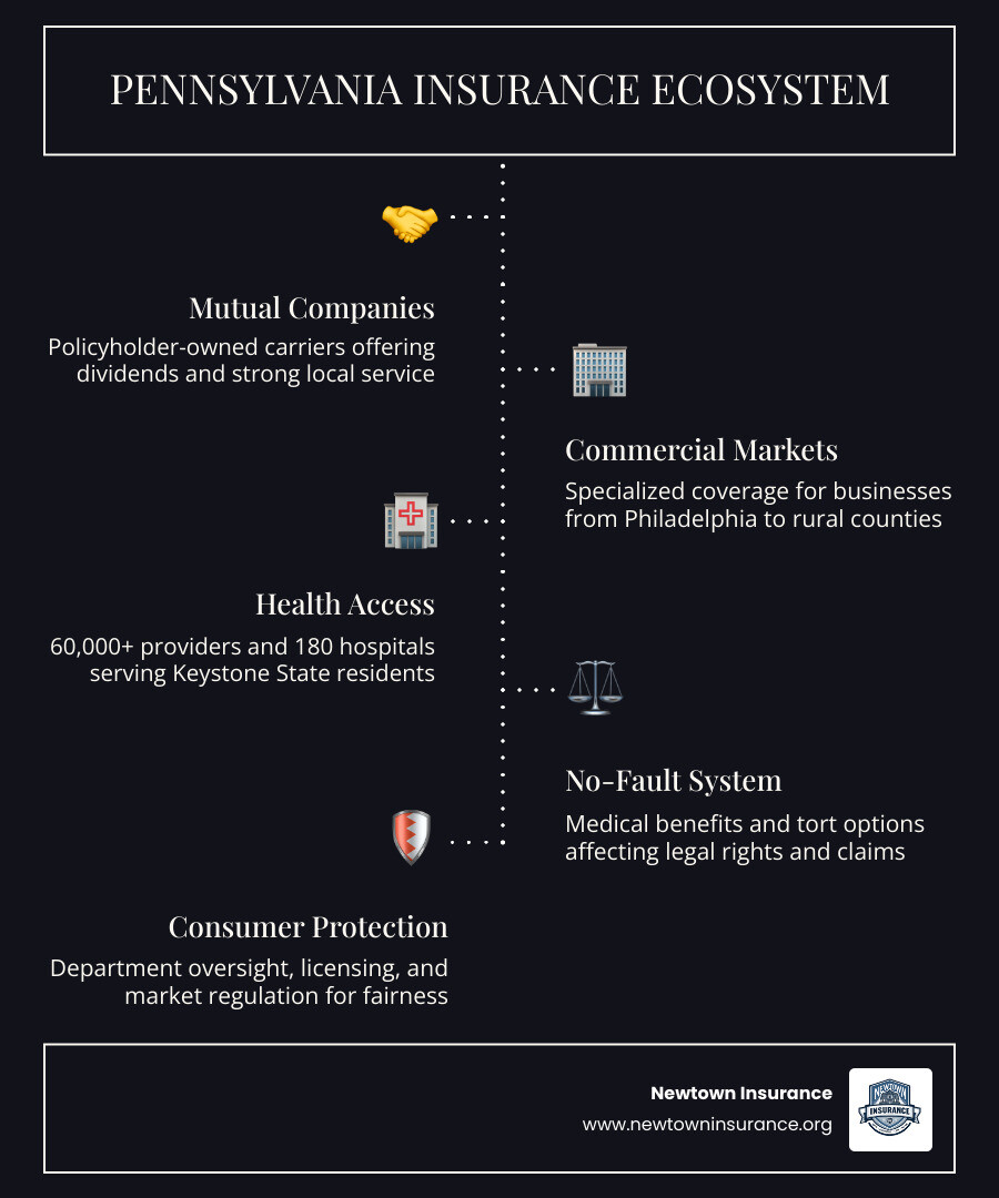 Pennsylvania insurance ecosystem infographic: top carriers, coverage types, ratings, and state requirements infographic Pennsylvania insurance ecosystem infographic: top carriers, coverage types, ratings, and state requirements infographic