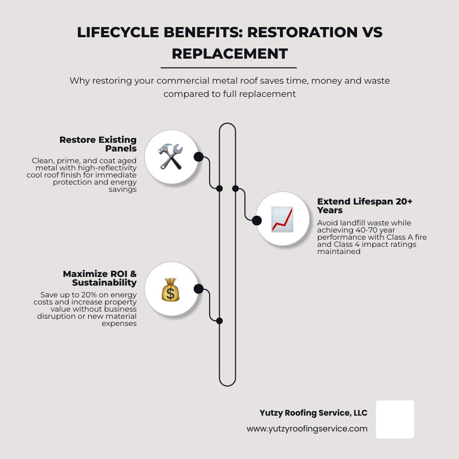 Lifecycle benefits of commercial metal roof restoration versus total replacement infographic infographic Lifecycle benefits of commercial metal roof restoration versus total replacement infographic infographic