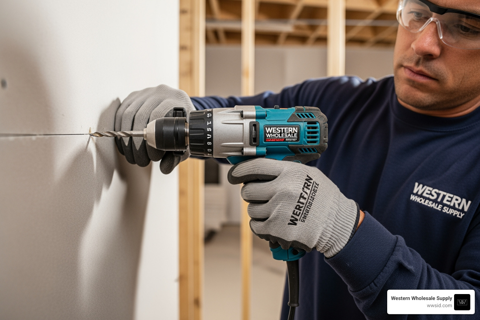Professional creating a pilot hole in drywall with perfect flange alignment Professional creating a pilot hole in drywall with perfect flange alignment