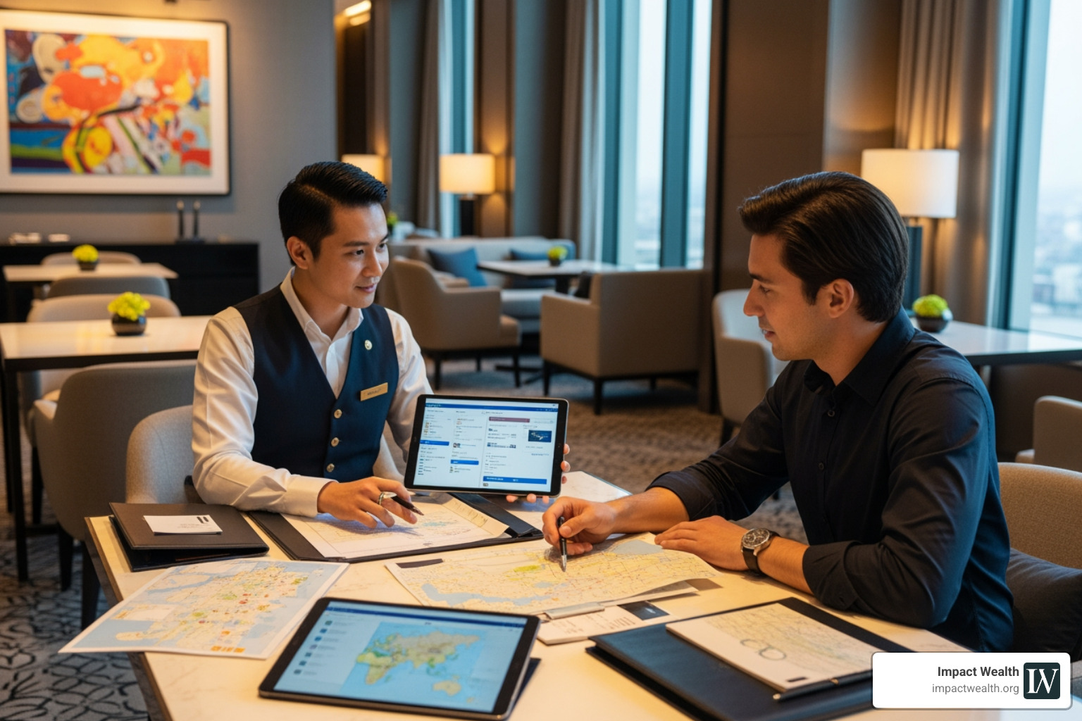 A personalized concierge planning a bespoke itinerary for a high-net-worth client A personalized concierge planning a bespoke itinerary for a high-net-worth client