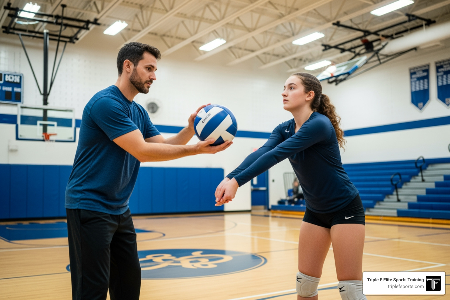 athlete working with volleyball coach before tryouts athlete working with volleyball coach before tryouts