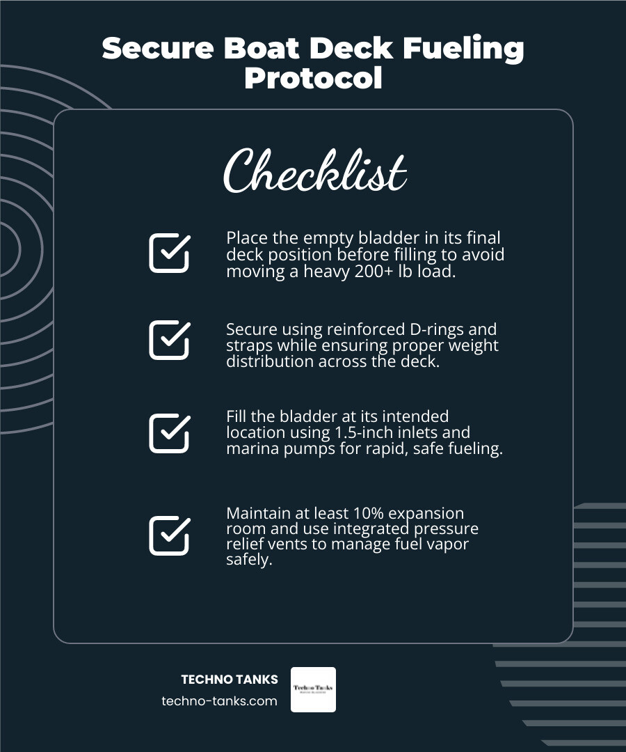 Infographic illustrating the correct way to secure a bladder with straps on a boat deck infographic Infographic illustrating the correct way to secure a bladder with straps on a boat deck infographic