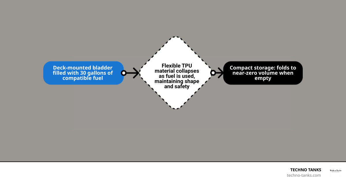 How a 30 gallon marine fuel bladder works: fills, collapses, stores, and floats infographic How a 30 gallon marine fuel bladder works: fills, collapses, stores, and floats infographic