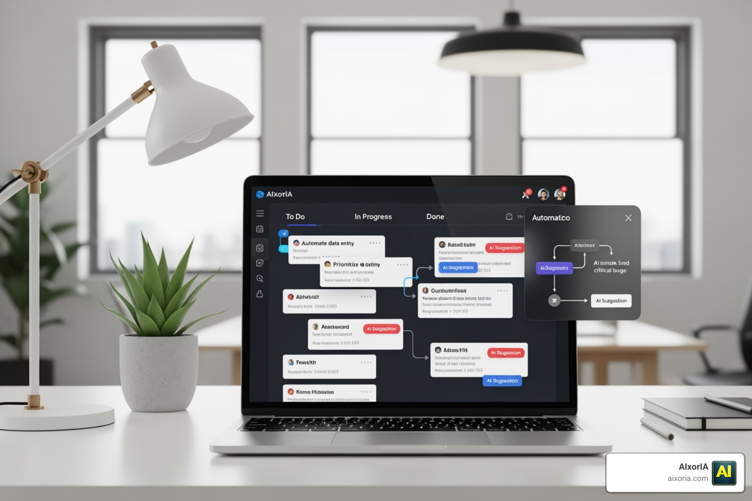 AI-powered task suggestions and automated workflow in a modern Kanban interface