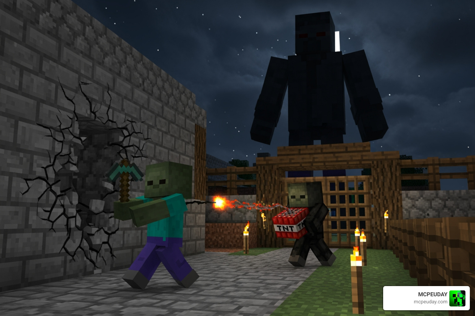 A showcase of specialized zombie variants including Miner, Bomber, and the Giant Horde Leader
