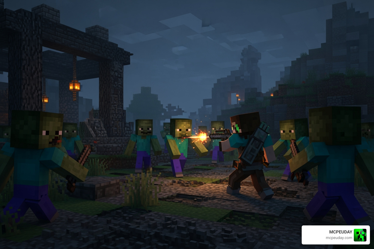 Rise and Survive Addon zombie horde Minecraft Bedrock apocalypse survival horror