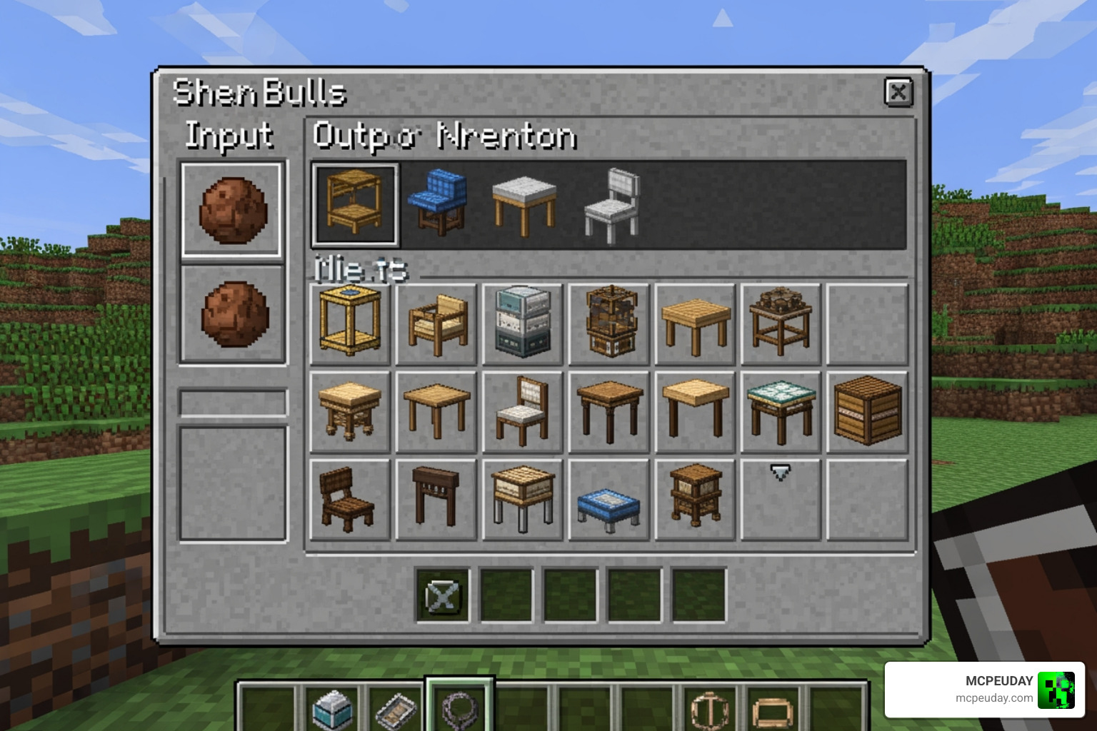Stonecutter UI showing how to craft furniture using clay balls