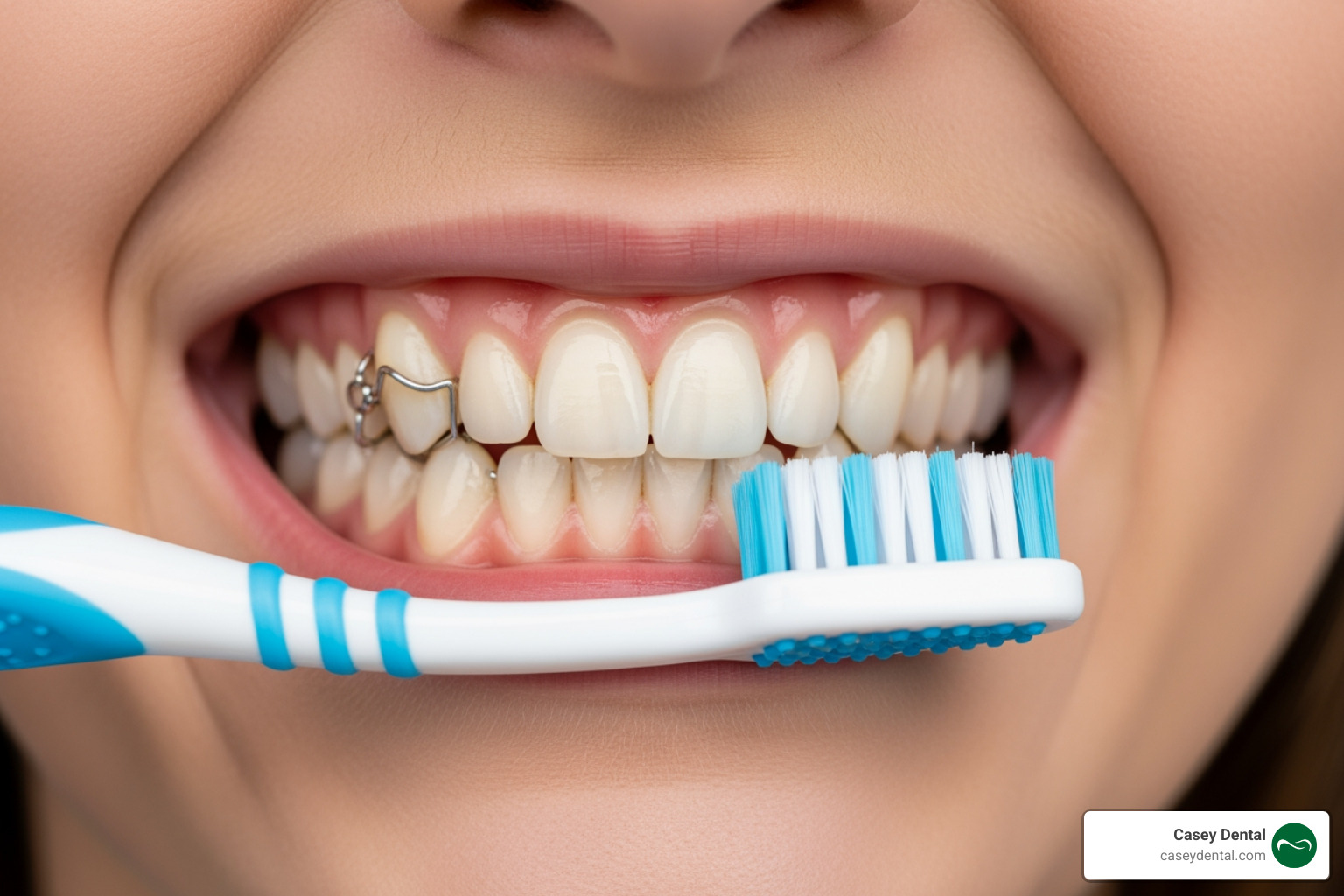 Close-up showing the difficulty of brushing crooked teeth versus straight teeth