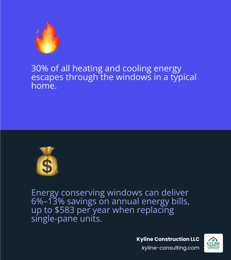Infographic showing residential heat gain and loss percentages through windows, walls, roof, and doors infographic