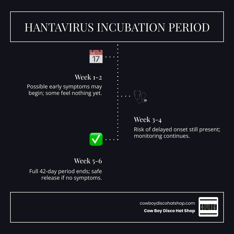 Infographic comparing quarantine periods: COVID-19 (14 days), Ebola (21 days), and Hantavirus (42 days) infographic