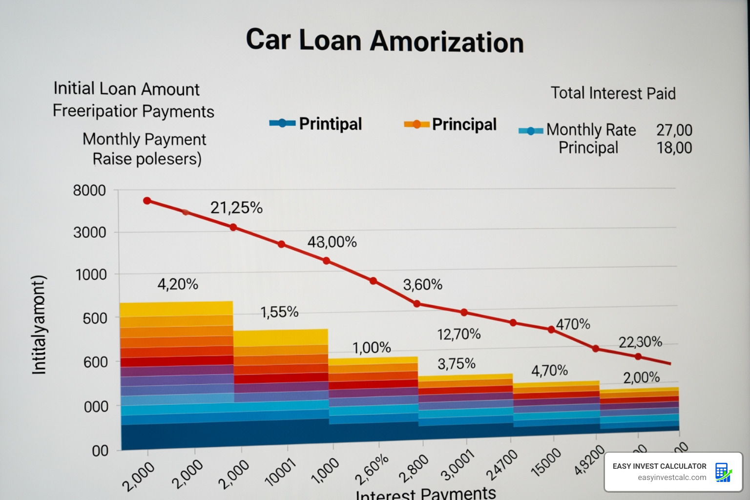 Breakdown of principal vs interest over the life of a car loan