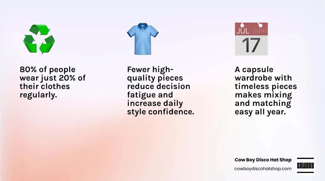 Infographic showing mix-and-match capsule wardrobe benefits and core essential pieces infographic