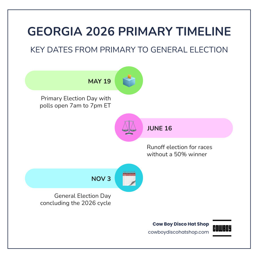 2026 Georgia election cycle timeline infographic with primary, runoff, and general election dates infographic