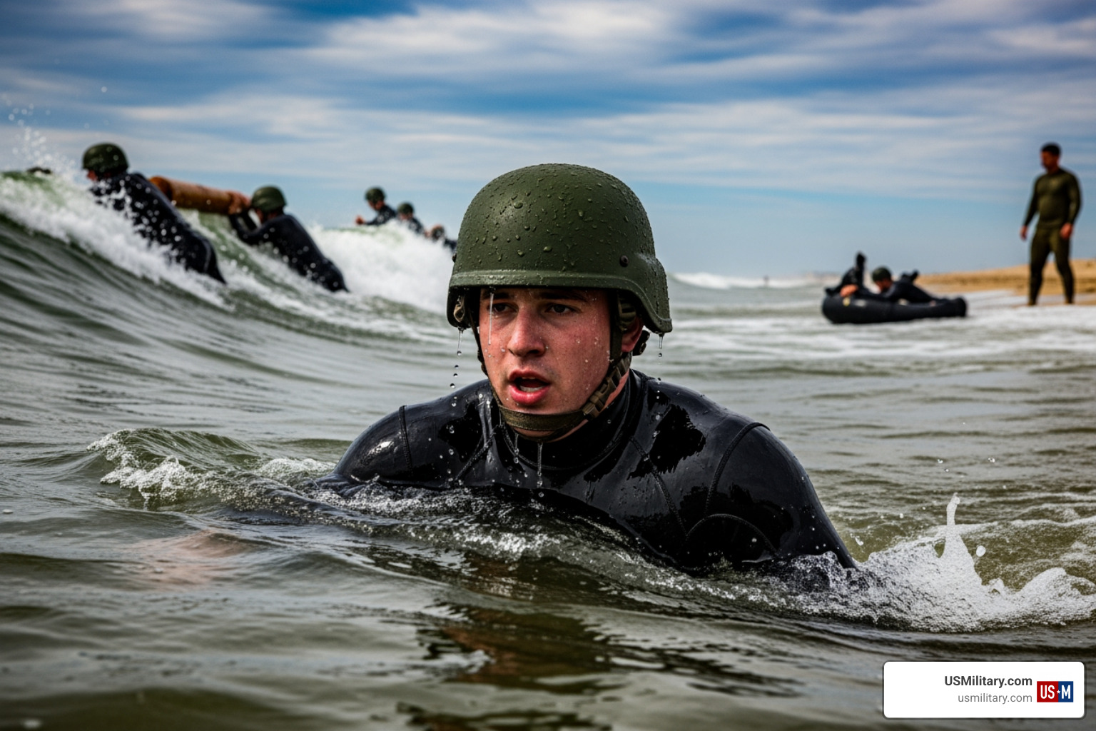 Navy SEAL candidate undergoing intense water training