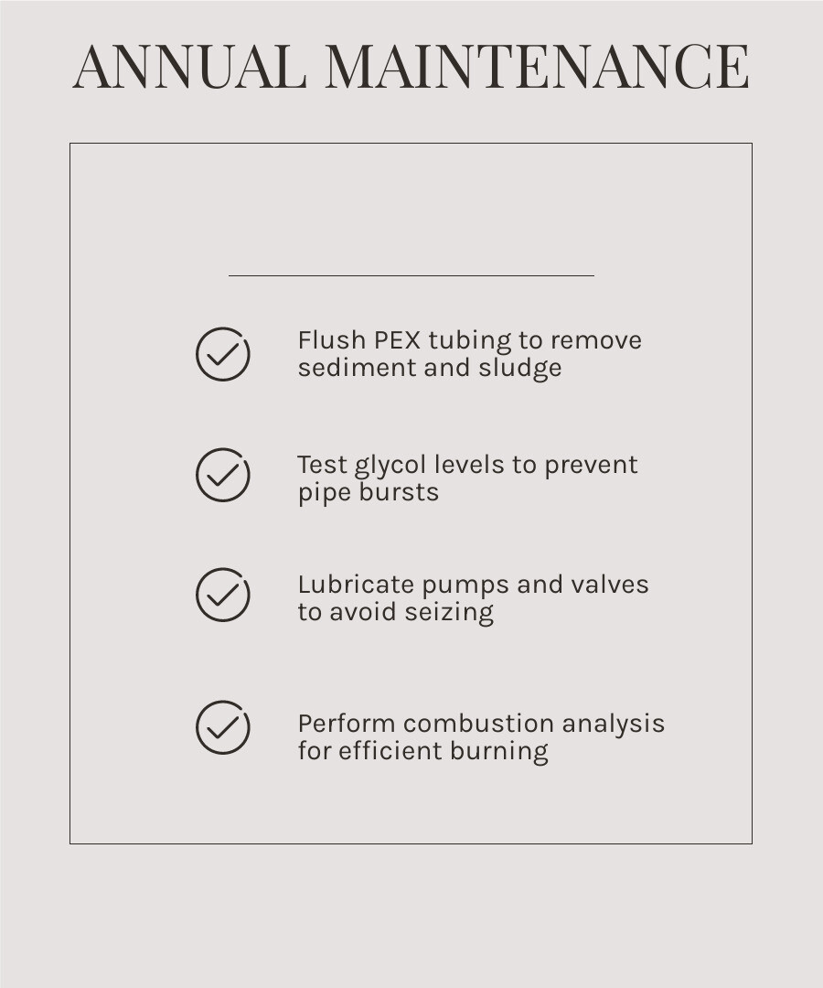 Statistics showing the benefits of regular radiant heating maintenance infographic