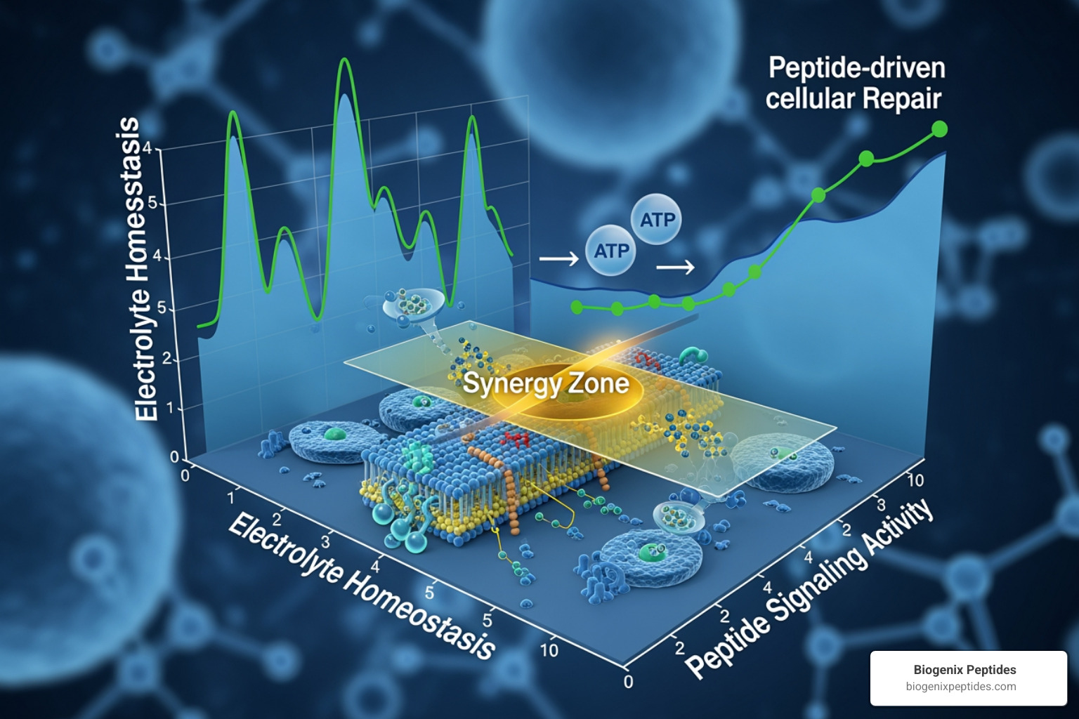 Graph showing the synergy between electrolyte balance and peptide-driven cellular repair