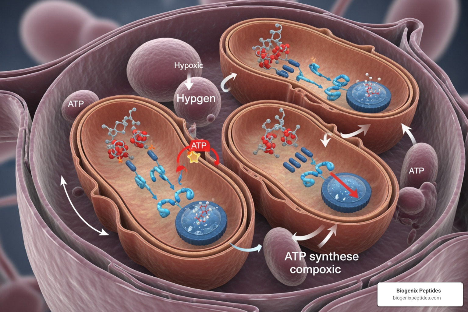 Illustration of cellular energy production and ATP synthesis in a hypoxic environment