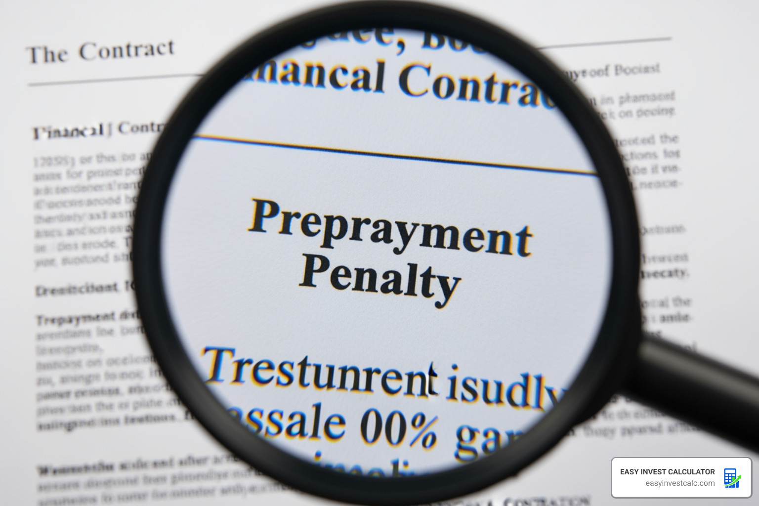 A magnifying glass over a financial contract highlighting the words 'Prepayment Penalty' A magnifying glass over a financial contract highlighting the words 'Prepayment Penalty'