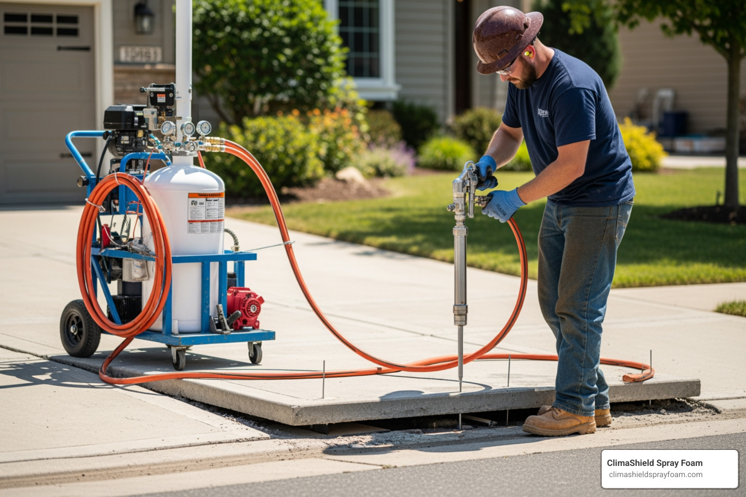 Professional polyurethane injection equipment in use