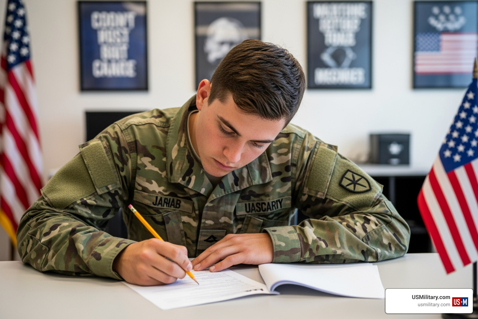 A recruit taking the ASVAB test A recruit taking the ASVAB test