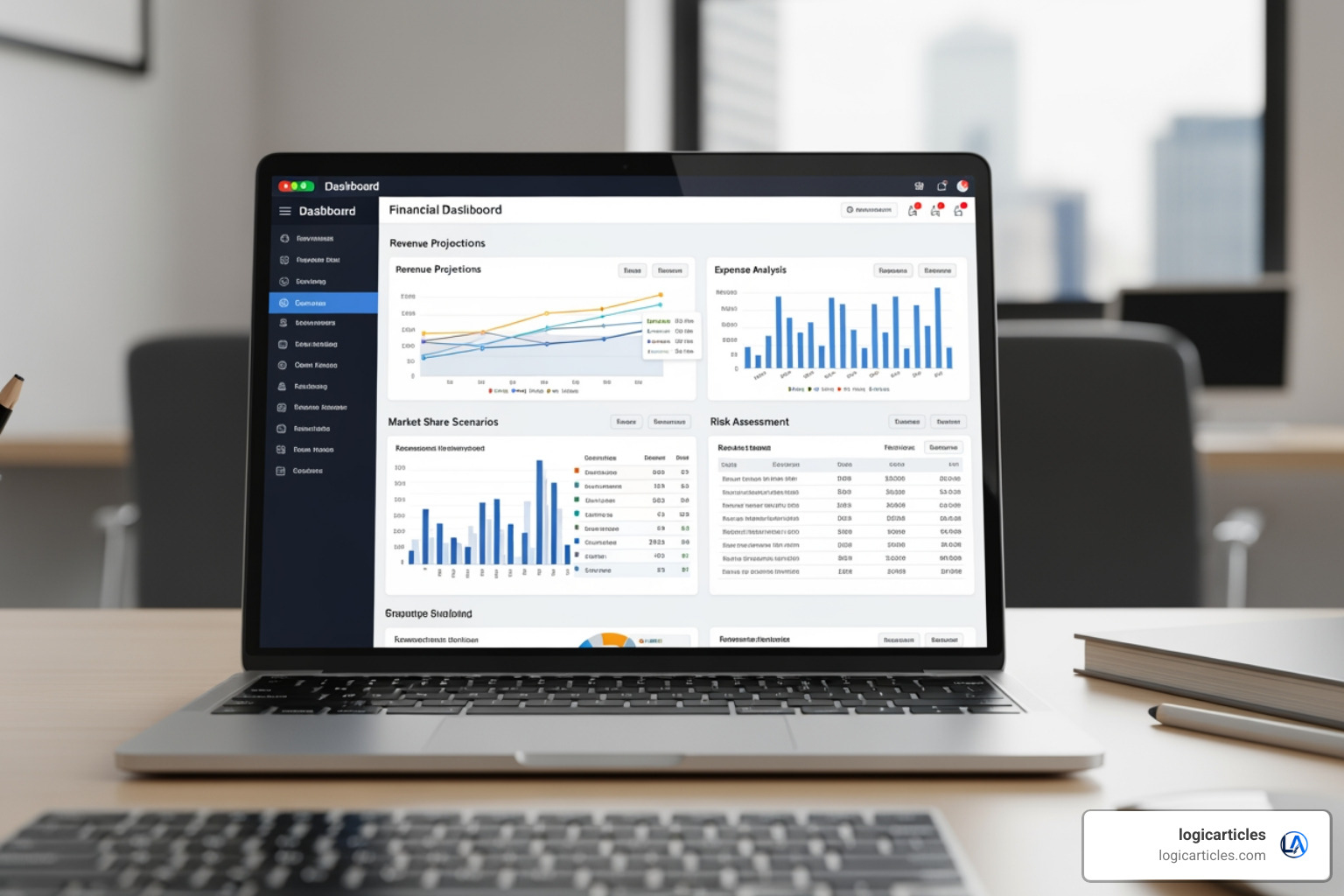 A user interface showing complex scenario modeling and financial projections