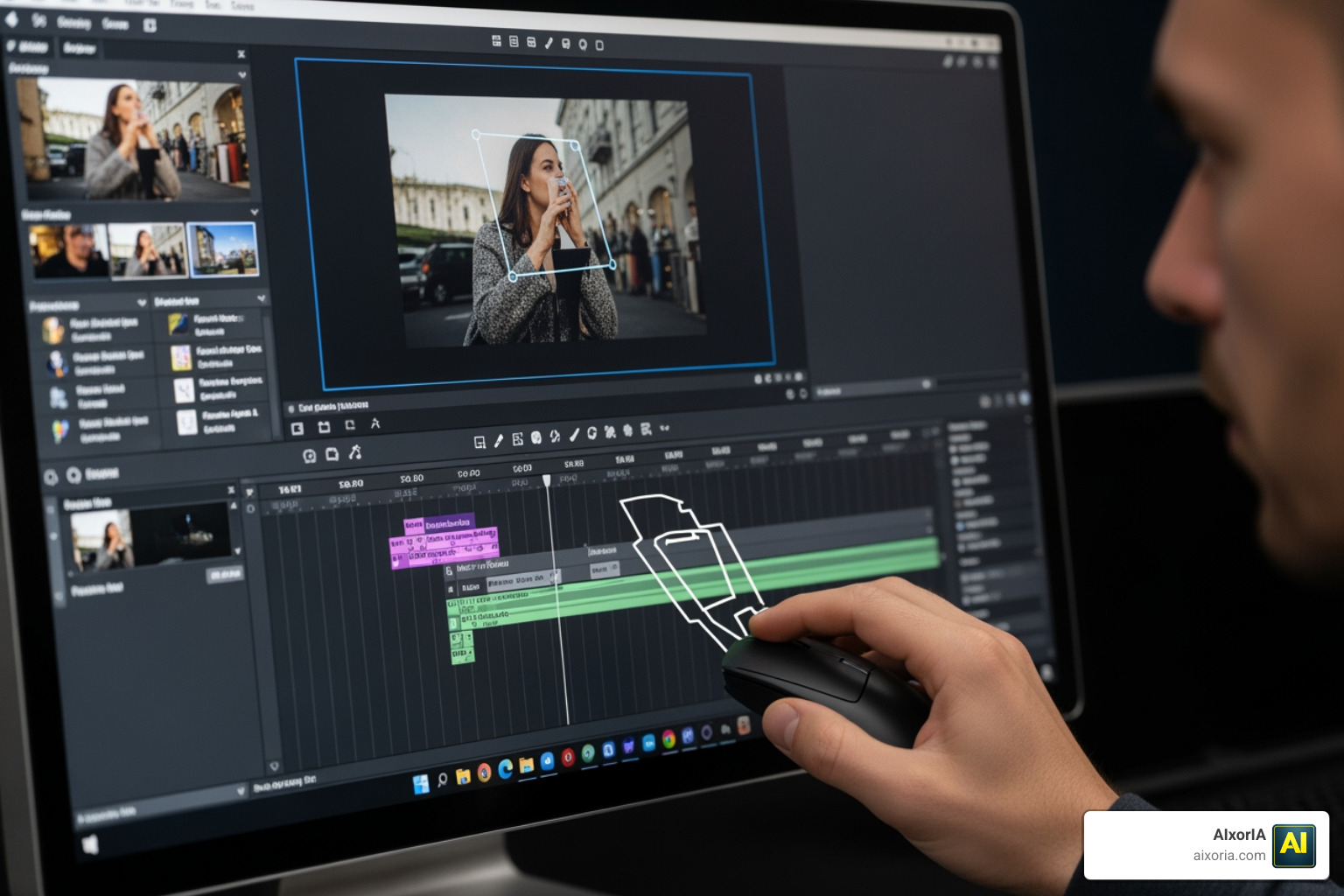 User drawing a mask on a video frame to remove an object