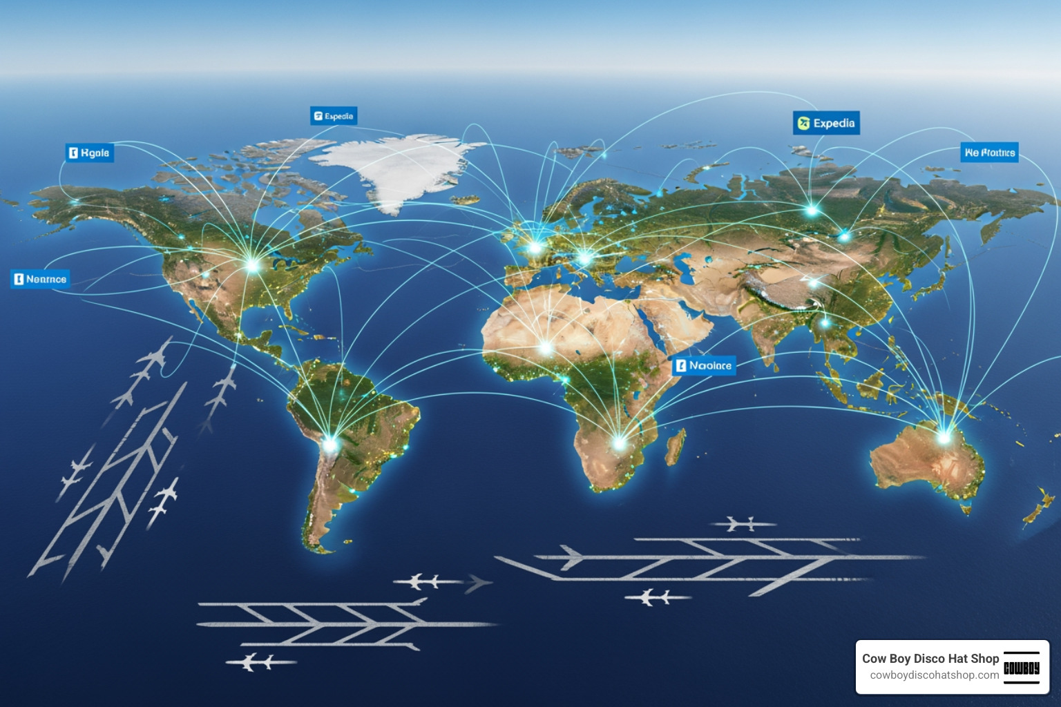 Global travel network showing Expedia's B2B infrastructure connecting partners worldwide