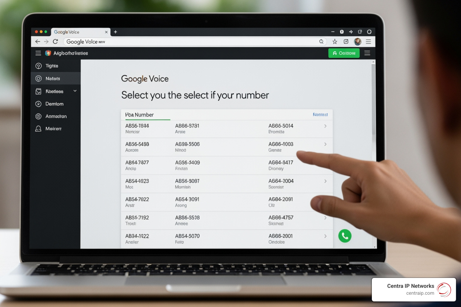 A user selecting a phone number from a list of available options on the Google Voice website A user selecting a phone number from a list of available options on the Google Voice website