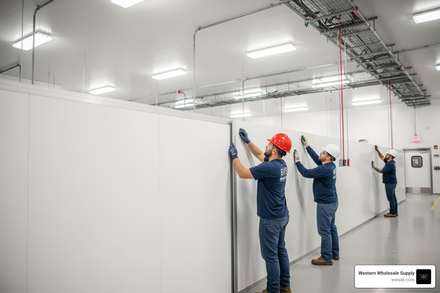 FRP panels being installed in a modern food processing facility for maximum hygiene FRP panels being installed in a modern food processing facility for maximum hygiene