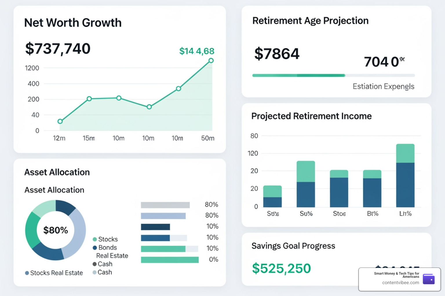 digital dashboard showing financial growth and retirement projections