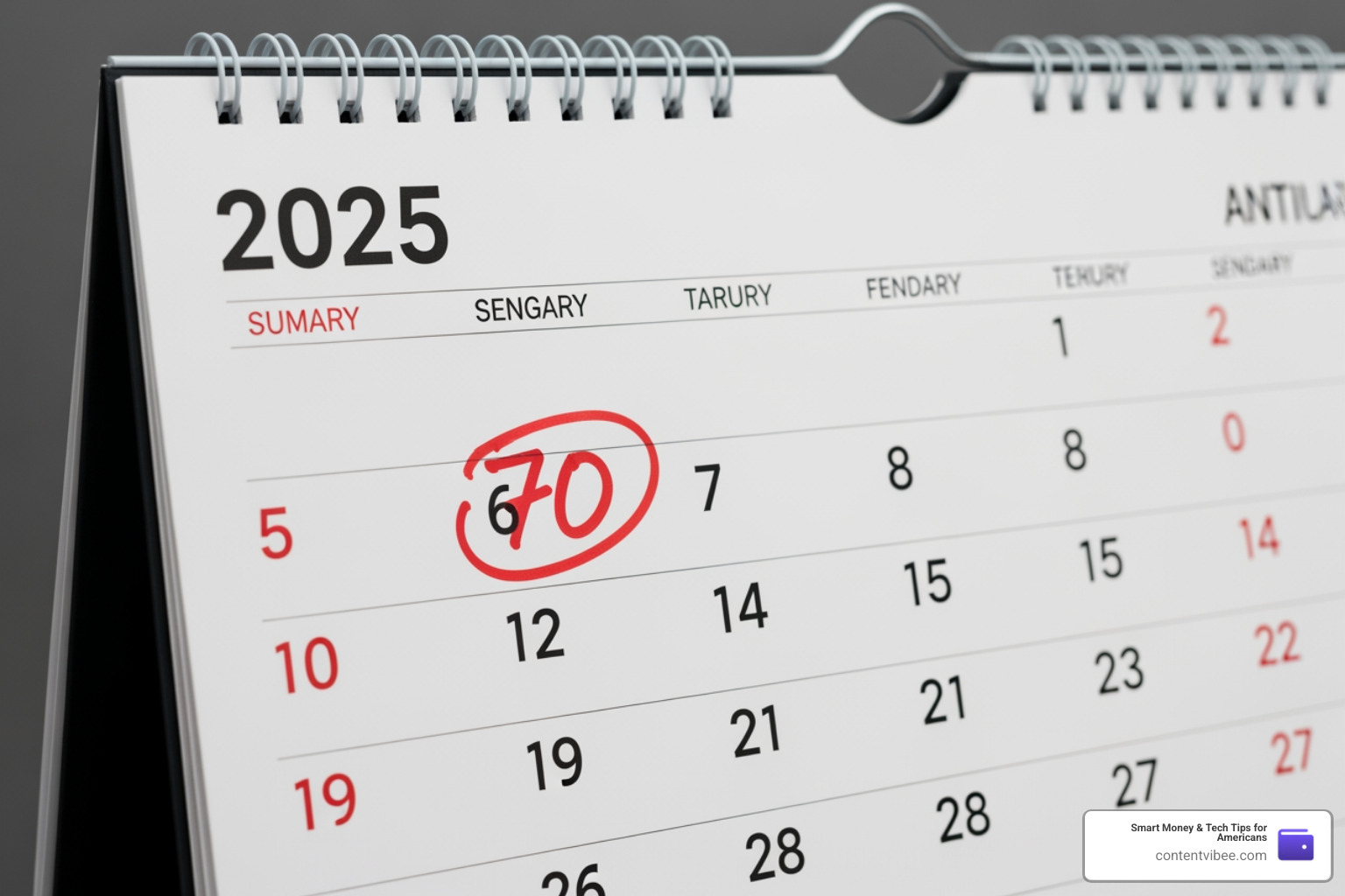 A calendar with the age 70 circled, highlighting the benefit of waiting