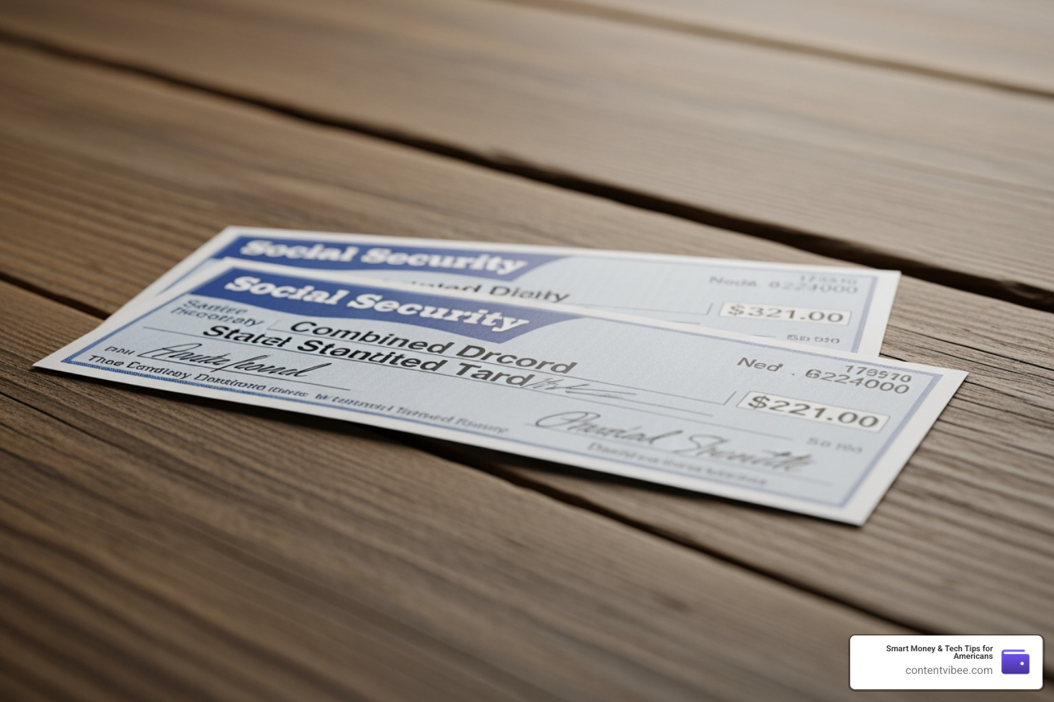 Two Social Security checks side by side representing a married couple's dual income