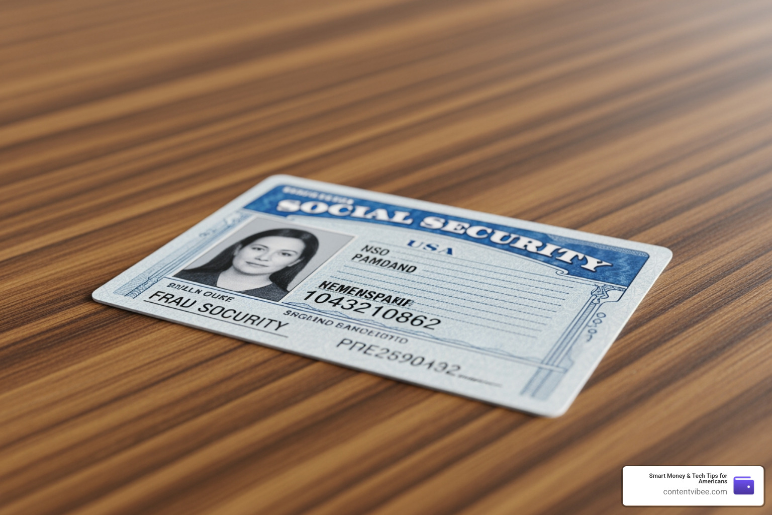 Social Security card on a wooden table