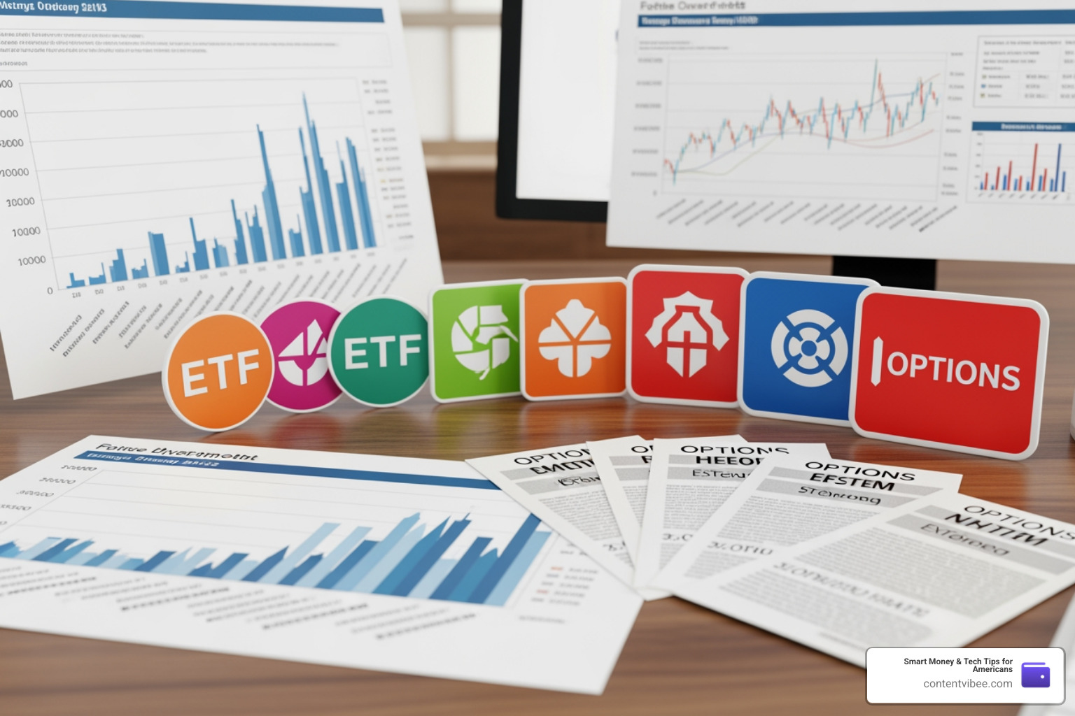 A diverse investment portfolio showing stocks, ETFs, and options
