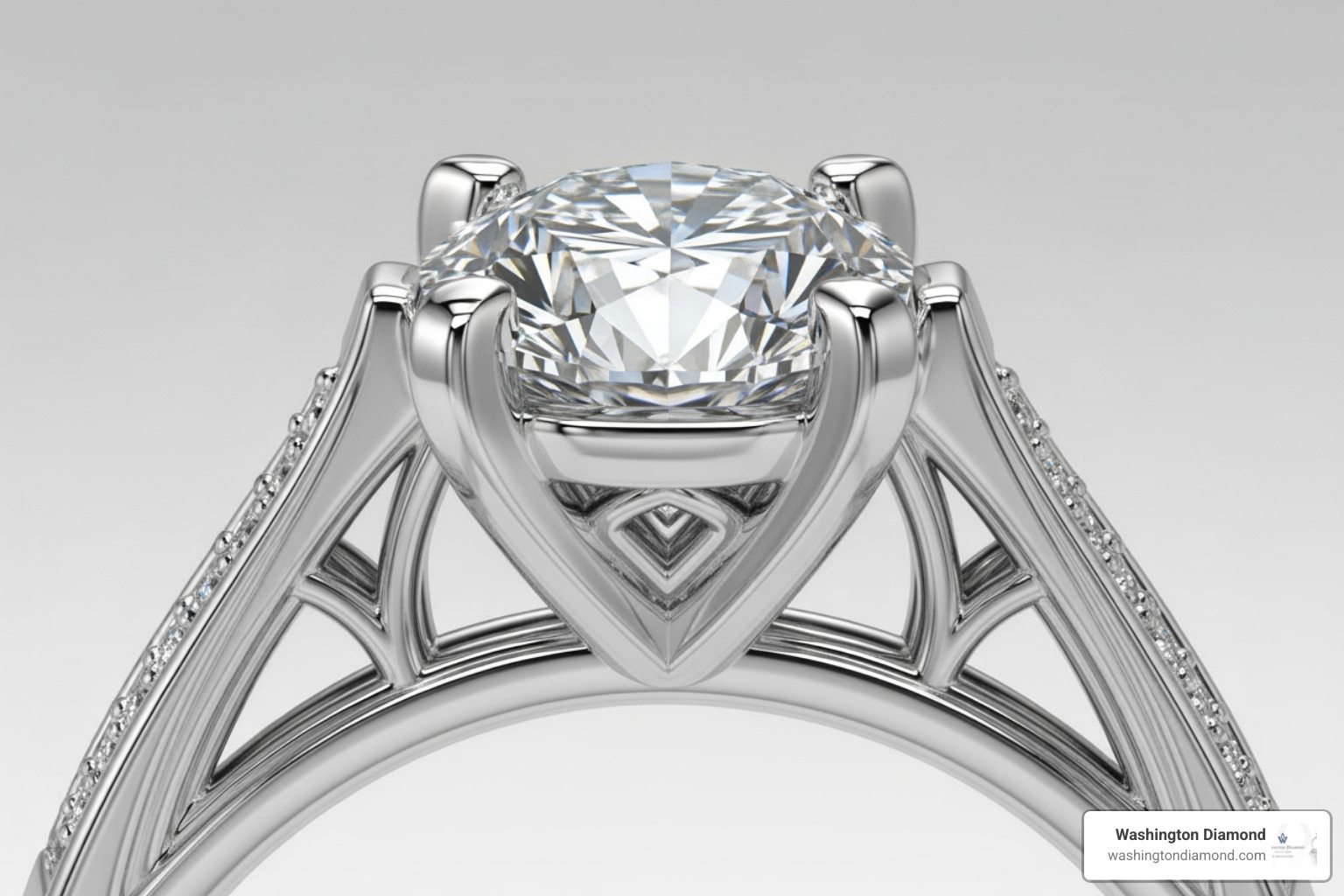 1 carat cathedral solitaire ring with Gothic arch inspiration and elevated center stone