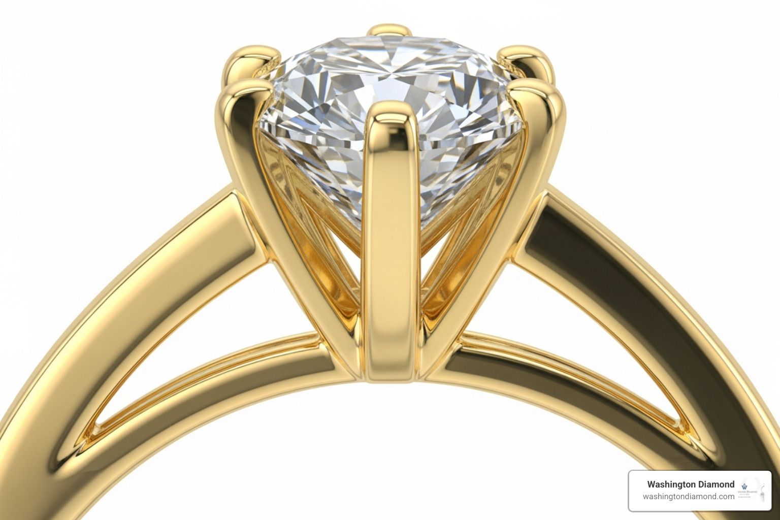 1 Carat Cathedral Solitaire Engagement Ring in 14K Yellow Gold showing the secure prong work