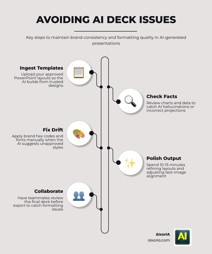 Infographic showing a brand kit being applied to AI-generated slides for consistency infographic